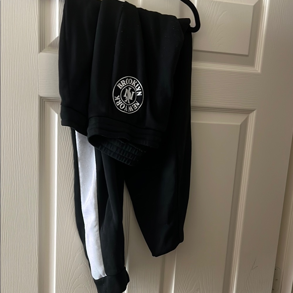 Black and White Sweatpants with Side Stripe